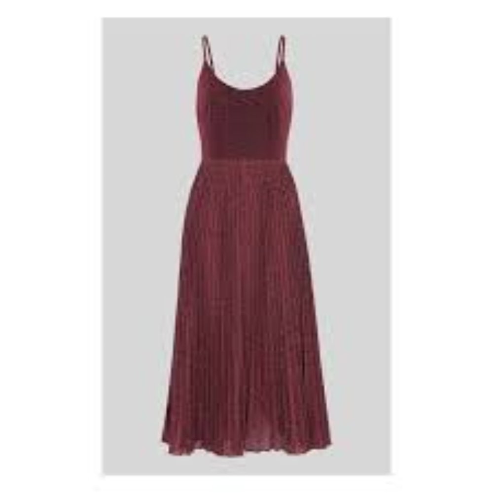 Whistles Burgundy Pleated Midi Dress